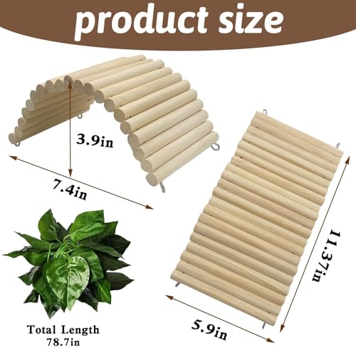 Hamiledyi 11.37 X 5.9 Inches Hides for Tortoises Wood Bendy Bridge Reptile Hide Climbing Ladder Hide Cave Turtle Habitat Decor for Lizards Gecko Spiders Snakes