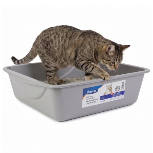 Petmate Open Cat Litter Box; Large Nonstick Litter Pan Durable Standard Box, Grey Great for Small & Large Cats Easy to Clean; Made in USA | Easy to clean standard tray for small and big felines, smooth surface releases clumps, simple everyday scooping and