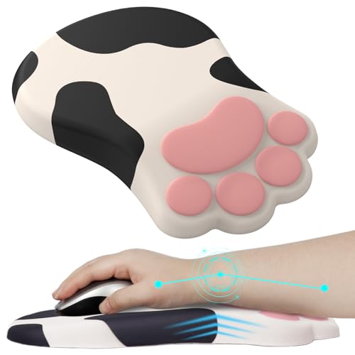 L-SPOUTTO Ergonomic Mouse Pad with Wrist Rest,Cute Cat Paw Mousepad Wrist Support,Comfortable Massage Design Computer Pain Relief Mouse Pad with Non-Slip PU Base for Desk Laptop Gaming,Cow - color: Cow