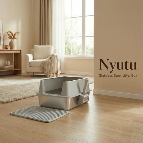 XL Stainless Steel Litter Box with Lid, Extra Large Cat Litter Box | Metal Cat Litter Box for Big Cats with High Sides, Anti-Urine Leakage,Easy Cleaning, Non-Stick, Include Scoop and Mat - size: XL