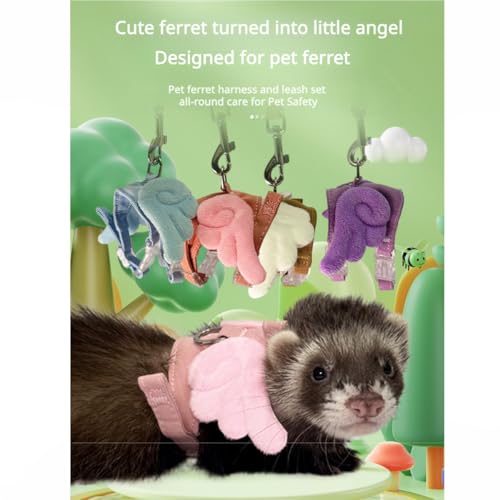 Ferret Harness and Leash with Adjustable Buckle for Small Pets, Soft Breathable Walking Vest with Angel Wings for Guinea Pig, Bunny, Rabbit, Kitten, Chinchilla (Purple) - color: Purple