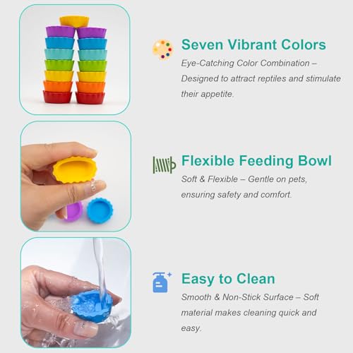 15 Pack Crested Gecko Food and Water Bowl, Eudimysx Reusable Small Reptile Feeding Dish, Gecko Tank Accessories for Hermit Crab, Tarantula, Isopods, Snails and Lizard, Silicone Easy Clean & 7 Colors - color: 15Pack