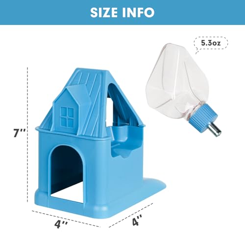 Vannon 4 in 1 Quiet Hamster Exercise Wheel, Multi Functional Hamster House with Running Wheel, Water Bottle, Food Bowl and Hideout, Small Animals Exercise Running Toys for Hamsters Gerbils Mice, Blue - color: Blue