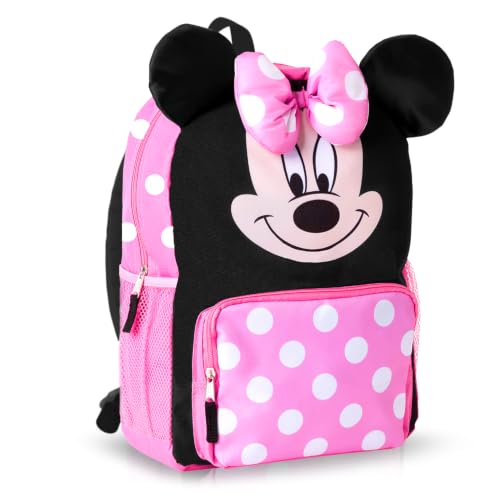 Minnie Mouse Backpack and Lunch Box Set for School Bundle + More | Insulated Lunch Bag & 15in Large 3D Bow Minnie Bookbag Plus Water Bottle, Stickers, More - Minnie Mouse School Supplies
