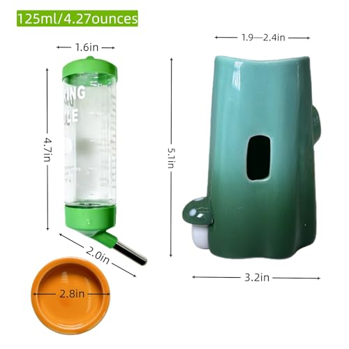 Hamster Water Bottle Adjustable Ceramic Hamster Water Dispenser No Drip Feeder with Food Bowl for Mice Rats Hedgehog Chinchilla Gerbil - color: Green