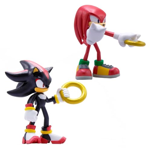 Just Toys – Sonic the Hedgehog Metallic Knuckles & Shadow Figure 2-Pack | Two 4-inch buildable Knuckles and Shadow figures with swappable arms and accessories in a collector window box. Ages 3+ - style: Metallic 2 Pack - Knuckles & Shadow