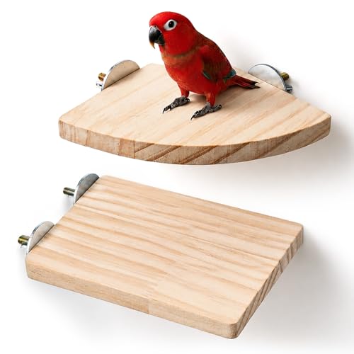 2Pcs Flat Bird Perches for Cage Parakeet Platform Stand | Bird Cage Perch Fan Shape and Rectangle Birds Cage Platform Parakeet Cage Accessories Exercise Toy for Bird Parrots Cockatiel