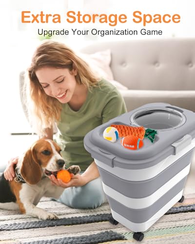 25-28Lbs Dog Food Storage Container Airtight,Collapsible Pet Food Storage | Dog Food Container with Handle,Wheels,Double Airtight Seal Fresh,Save Space,Pest/Mouse-proof,Small Cat Food Container,Scoop - color: Grey/25-28 Lbs