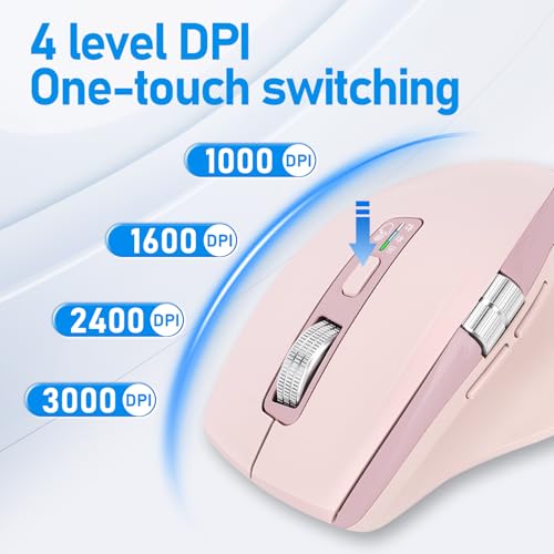 INFINMIND Wireless Bluetooth Side Scroll Mouse with Multi-Device, Ergonomic Computer Mice with Smart Flying Scroll, Quiet Click for Computer, Laptop, iPad, Tablet, MacBook (Pink) - color: Pink