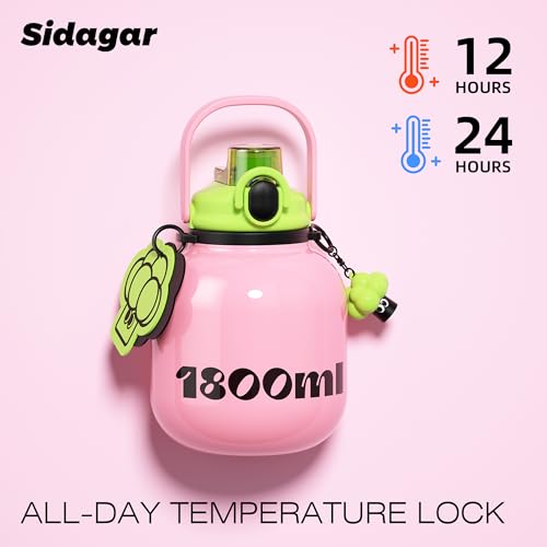 60 oz Gallon Insulated Water Bottle with Straw Lid, Pink | Premium 316L Stainless Steel, Leakproof, Wide Mouth Water Jug with Handle, All-day Hot or Cold Retention, Travel & Daily Use - color: Pink, size: 60 Ounces