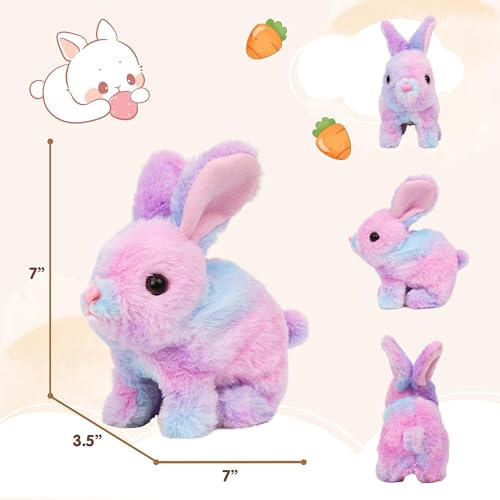 Easfan Walking Bunny Interactive Plush Toy with Carrot for Kids 7" | Rainbow Rabbit, electronic pet, with sounds & hopping ears, Easter birthday gift for girls - style: Bunny_Rainbow_Carrot