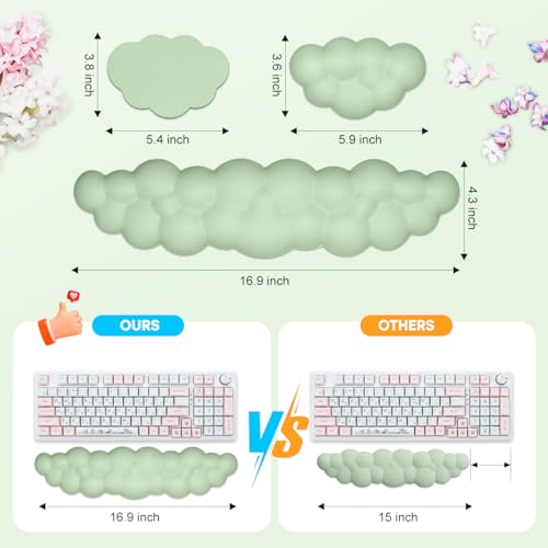 JIKIOU Upgrade Leather Cloud Wrist Rest for Keyboard and Mouse & Cup Pad | Wish Gift-Cute Cloud Shape, Comfortable and don’t Irritate to Skin, Non-Slip PU Base,Soft Memory Foam filled for Pain Relief - color: 06pastel Green