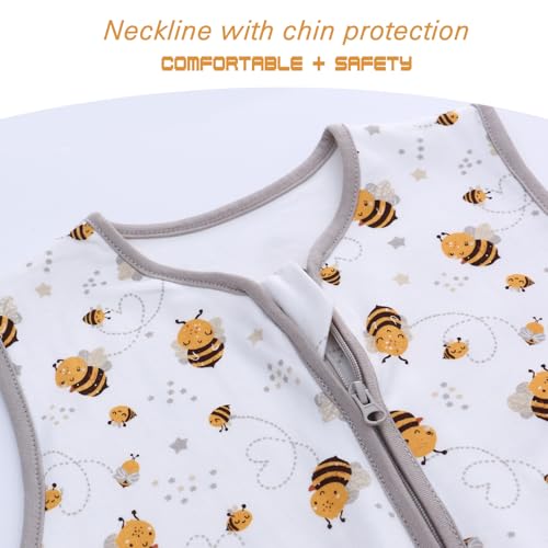 Miracle Baby Sleep Sack with Feet - 0.5 TOG 100% Breathable Cotton Wearable Blanket, Sleeveless Design Sleeping Bag for Baby - color: Bee, size: 2-4 Years(L)