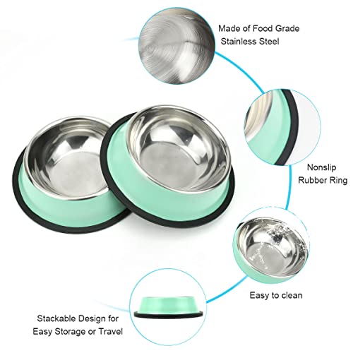 Stainless Steel Dog Bowls, Food and Water Non Slip Anti Skid Stackable Pet Puppy Dishes for Small, Medium and Large Dogs (2 Pack) - color: Aqua, size: ¾ Cup/7 oz
