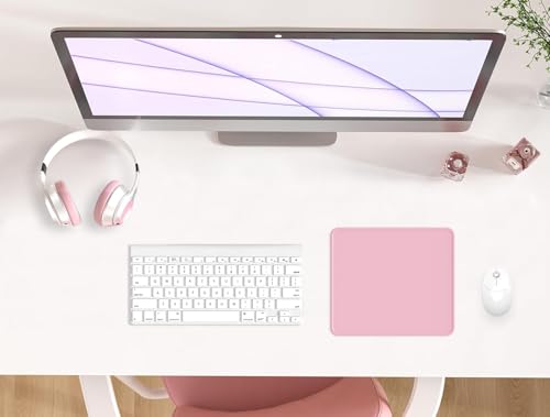 Mouse Pad with Stitched Edge, Multiple Patterns Computer Mouse Pads with Non-Slip Rubber Base, Washable Cloth Mousepad, for Gaming, Laptop, PC (Pink) - color: 04Pink