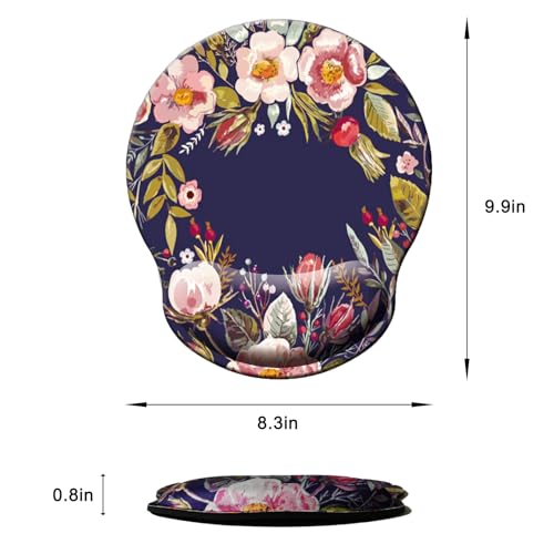 Mouse Pad with Wrist Support, Ergonomic Mouse Pad with Memory Foam Wrist Rest Cushion, Non-Slip Rubber Base Gaming Mice Pad for Home Office Computer Laptop, Flower Wreath - color: Flower wreath