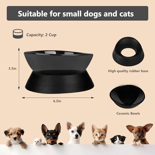 French Bulldog Food Bowl- Slanted Tilted Pug Food Water Bowl,Cat Bowl- Feeder for Frenchie/Shih Tzu/Flat Faced Small Dogs/Puppies/Cats (Black（Ceramic）, 2 Cup) - color: Black Bowl（Ceramic）, size: 2 Cup