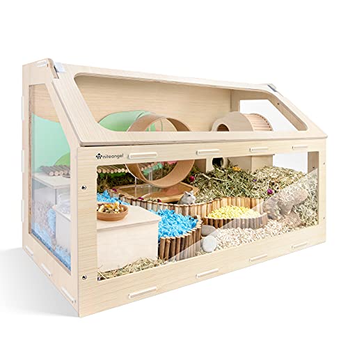 Niteangel Vista Hamster Cage W/Oblique Opening Cage Door - MDF Aspen Small Animal Cage for Syrian Dwarf Hamsters Degus Mice or Other Similar-Sized Pets (Small - 32.9 x 17.2 x 21.1 inches, Burlywood) - size: 32.9"L x 17.2"W x 21.1"H