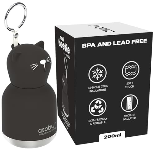 asobu Mini Bestie Water Bottle, Cute Collectible Character, Stainless Steel | 6.7 oz, Leak Proof Seal, Spill Resistant, BPA Free Materials, Dishwasher Safe, Reusable Straw Included, Great Gift Idea - color: MINI KIKI THE CAT