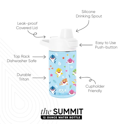 Simple Modern Baby Shark Kids Tritan Plastic Summit Water Bottle | 12 oz BPA-Free Cup with Covered Leak Proof Straw Lid for Boys, Girls, Toddlers | Friends - color: Baby Shark: Friends, style: Covered Lid | 12oz