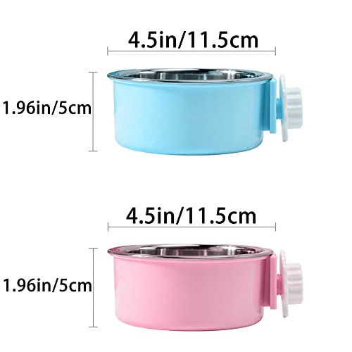 Crate Dog Bowl,Removable Stainless Steel Water Food Feeder Bowls Crate Coop Cup,Pet Cage Bowls with Bolt Holder for Cat, Puppy, Birds, Rats, Rabbits Small Animals ((Blue+Pink) Round, Samll) - color: (Blue+Pink) Round, size: Small
