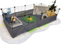 CHEGRON Portable Guinea Pig Cages with Liner & C&C Grids Rabbit Cages Small Animal Cage PVC Bottom Small Animal Playpen for Rabbit Bunny Hedgehog Chinchilla 12PCS Metal Grids 48"x24"x12" - color: Cages with Grey Liner