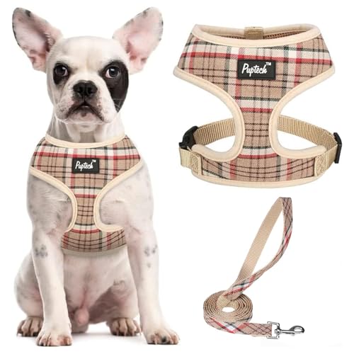 PUPTECK Soft Mesh Dog Harness and Leash Set Pet Puppy Cat Comfort Padded Vest No Pull Harnesses, Khaki, S - color: Khaki, size: S (NECK: 12", CHEST: 14"-18")