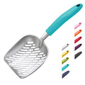 Cat Litter Scoop, Aluminum Alloy Sifter, Kitty Metal Scooper, Deep Shovel with Diagonal Sifting Hole, Long Handle, Kitten Poop Lifter for Litter Box, Large Size, Turkish Blue Handle - color: #02 Turkish Blue, size: Large