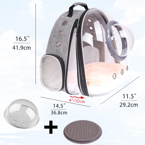 Front Extension Cat Backpack Carrier, Pet Travel Backpack for Kitten and Small Dogs, Clear Bubble Window Space Capsule Astronaut Liked Portable Vet Visit Book Bag Airline Approved - color: Grey