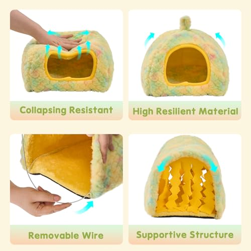 Avont 2-Pack Guinea Pig Tunnel & Hideout Bed Set | Washable Hideout & Tunnel Set, Breathable Fleece, Dual Entrances, Removable Pad, Blue or Yellow - color: Yellow
