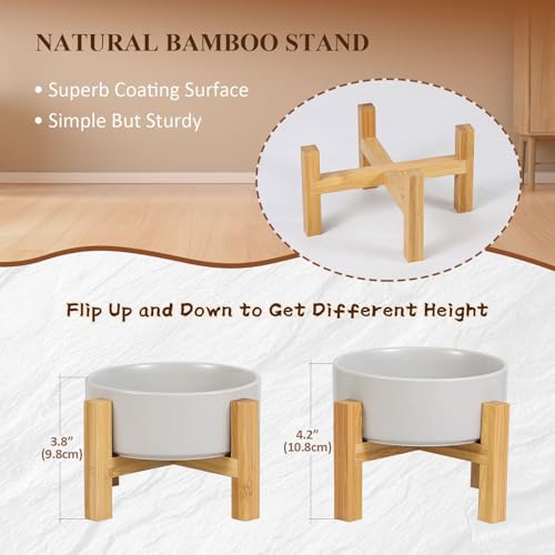 Elevated Ceramic Cat Bowl - Cat Food Bowl with Bamboo Stand - Raised Dog Dish for Puppies - Anti Vomiting, Stress Free - 13.5 oz / 400 ml - Yellow - color: Yellow, size: Small