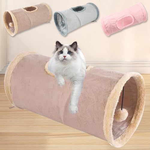 Cat Tunnel,Indoor Cat Play Tube Toys with Play Ball,Durable Collapsible Rabbit Hideaway Tunnel for Kitten,Bunny, Guinea Pig, Rat, Hamster, Ferret, Chinchilla (Pink) - color: Pink