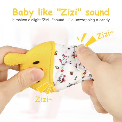 2Pack Silicone Teething Mitt, Rabbit Baby Teething Toy for 0-6 6-12 Months, Food Grade Silicone Infant Teething Mitten, BPA-Free Baby Chew Toys for Pain Relief, Sucking Needs - color: Yellow Rabbit