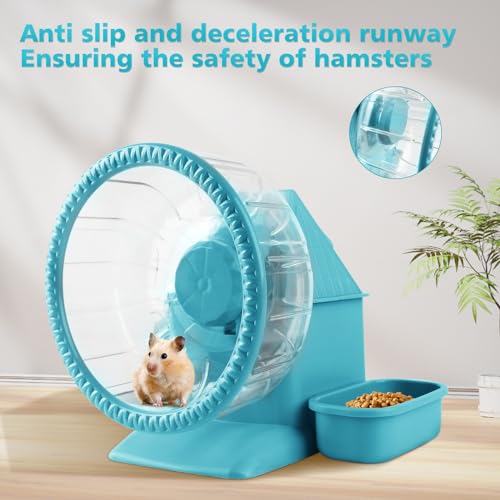 4 in 1 Silent Large Hamster Wheel Multifunctional Hamster Running Wheel Quite Running Spinner Wheel Accessories with Food Bowl Water Bottle for Hamsters Dwarf Gerbil (Blue) - color: Blue