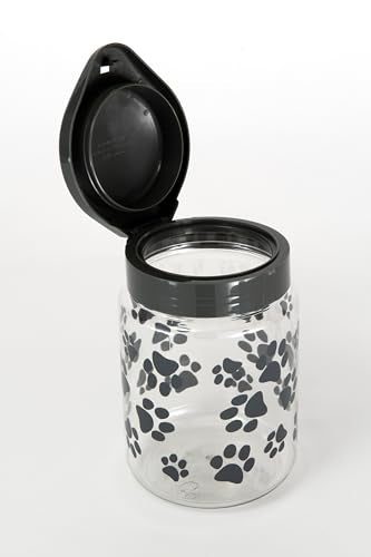 Lixit® Dog Treat Plastic Jar - Airtight Food and Treat Storage Jars for Dogs, Cats, Small Animals and Birds - Made in USA (Paw Prints - Gray, 64 Ounce (Pack of 2)) - size: 64 Ounce (Pack of 2)