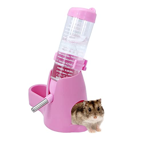 Wontee 3 in 1 Hamster Water Bottle with Food Bowl Hideout Base, 125ML, Pink | Water dispenser, food container, hideout, stable base, easy to refill, for glass tank/cage, dwarf hamster/mouse/gerbil, 4.2oz - color: Pink, size: 125ML