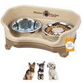 Neater Feeder Express Mess Proof Dog Bowls Elevated for Small Breeds Under 15 Lb, Made in USA, No Spill Raised Dog Food Bowl Stand, Stainless Steel Slow Feed and Standard Water Bowl Set, Cappuccino - color: Cappuccino, size: Small w/ Metal Slow Feed Bowl