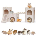 Large Wooden Hamster House Castle with Double Decker,Large Hamster | Wooden Hamster Houses,Dwarf Hamster Habitat Hideout with Climbing Ladder,Large Guinea Pig Castle Detachable Hideouts(B) - color: BrownB