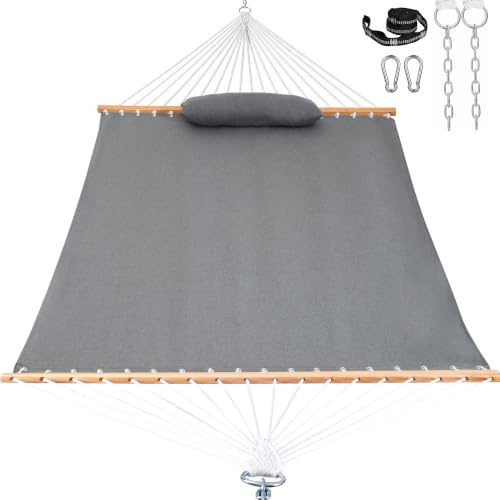 Lazy Daze 12 FT Sunbrella Fabric Hammock, Non-Fading Double Outdoor Hammock | 2 Person Hammock with Pillow, Straps, Carabiners , All Weather Fade Resistant for Outside, Cast Slate - color: Cast Slate