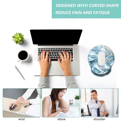 Mouse Pad with Wrist Support, Ergonomic Mouse Pad with Memory Foam Wrist Rest Cushion, Non-Slip Rubber Base Gaming Mice Pad for Home Office Computer Laptop, Blue Marble - color: Blue marble