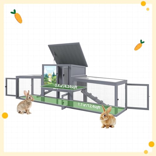 COZIWOW Outdoor Deluxe Rabbit Hutch Health Bundle: 95-Inch Large Cage & Smart Air Purifier for Rabbits, Chickens, and Small Animals - color: Gray White