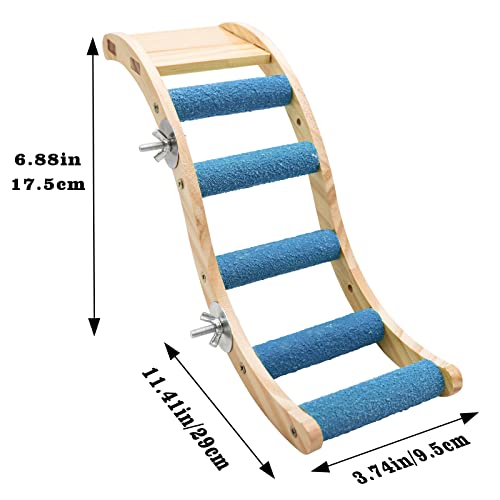 Bird Ladder Bridge, Wooden Pet Parrot Hamster Climbing Ladder Toys, Pet Bird Cage Accessories, Wood Climbing Ladder Perch for Bird Parrot Hamster Squirrel Sugar Gliders Parakeets Cockatiels(S Shape) - color: Blue