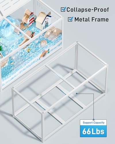 BUCATSTATE Hamster Cage 3.0, Large Hamster Enclosure (47in, White) | 7.8 ft² Small Animal Habitat with Deep Bedding Space for Hamster Enrichment, Stackable Aluminum Frame, Front & Top Access - color: White, size: 47.0"L x 23.6"W x 25.5"H