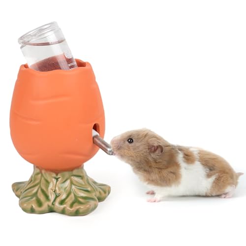 80ML No Drip Ceramic Hamster Water Bottle for Glass Tank, Stable | Cute Carrot Shape Chew Proof Ceramic Water Dispenser, Heavy Duty Stand Holder for Syrian Dwarf Hamster, Mice, Rat - color: Orange