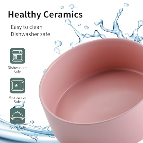 Pink Raised/Elevated Ceramic Dog Bowl for Medium Large Sized Breeds,Large Dog Food Water Bowl with Stand,8 in Non Slip Heavy Weighted 1800ml/ 7.6 Cups/60 OZ - color: Pink, size: 8 in