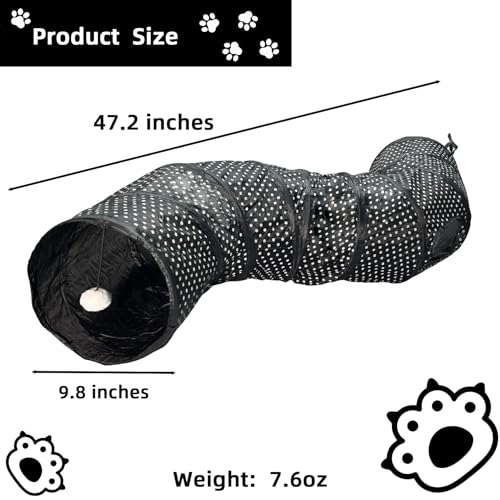 Cat Tunnel Collapsible, More Interactive Indoor Play Toy Tube for Cats & Kittens with Hanging Ball and Peekaboo Holes(S) - size: S