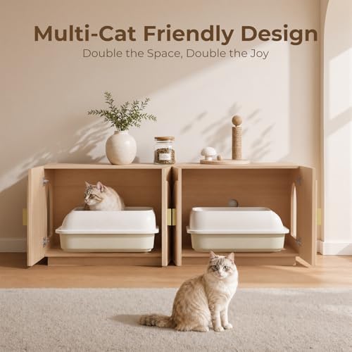 Amunrbrek Double Cat Litter Box Enclosure Furniture with Optional Divider - color: Natural Double
