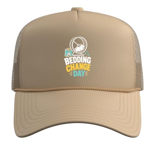 Hamster Bedding Change Day Trucker Hat with Adjustable Mesh Back - color: Khaki