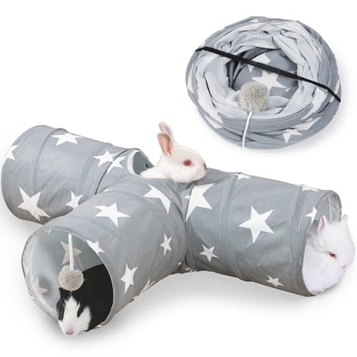 JanYoo Guinea Pig Tunnel 3 Way Guinea Pigs Hideout Foldable Small Animal Hideaway Play Tube Toys for Bunny Rabbit Hedgehogs Hamster Chinchilla Ferret Accessories(Star)