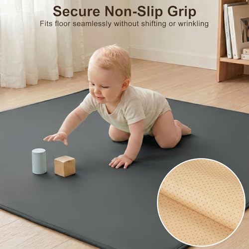 Basumee Splat Mat for Under High Chair, Waterproof & Mess-Proof Floor Mat | 46"×42" Baby Splash Mat, Non Slip Bottom, 4-Layer Fabric, Food & Liquid Catcher, Machine Wash for Boy Girl, Meals, BLW, Craft - color: Gray, size: 46x42 Inches